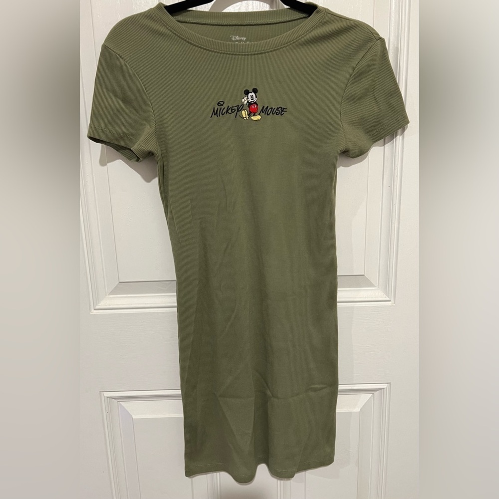 Disney Mickey Mouse Retro Olive Green Embroidered Mini Dress in Size Medium 90s